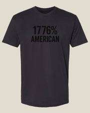Graphite black t-shirt with black '1776% American' text