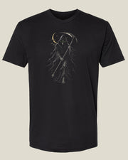 Black Death Owns the Night T-Shirt with a four-eyed Grim Reaper and crescent moon graphic.