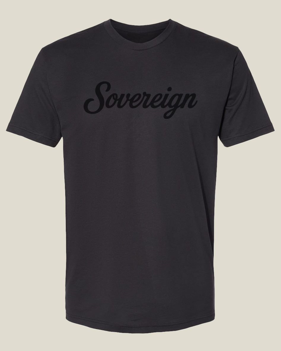 Graphite black t-shirt with black 'Sovereign' text