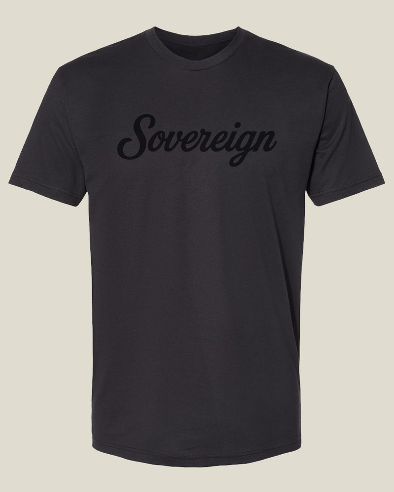 Graphite black t-shirt with black 'Sovereign' text